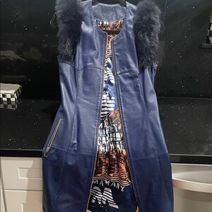 Dolce & Gabbana Navy Leather Jacket. Genuine Leather